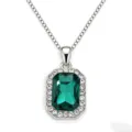 Élégant collier pendentif cristal vert rectangulaire argenté pour femme mode charme bijou. - Argent et vert foncé
