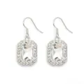 Eleganti orecchini pendenti argentati con cristallo rettangolare e strass brillanti - Argento + Bianco