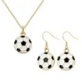 Leuke voetbal hanger ketting en oorbellen set, legering geëmailleerd gouden sport sieraden. - Zwart (Ketting + Oorbellen)