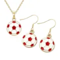 Vergulde legering rood-witte emaille voetbal hanger ketting en oorbellen set sport sieraden - Rood Ketting En Oorbellen