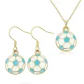 Vergulde blauw-witte emaillen voetbal ketting en oorbellen sieraden set variant. - Blauw (Ketting + Oorbellen)