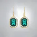 Eleganti orecchini pendenti rettangolari in cristallo verde con strass gioiello dorato - Oro + Verde Smeraldo