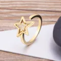 18K Verguld Ster Open Ring Minimalistisch Verstelbare Zirkonia Vinger Sieraden - Goud