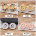 Detailed view of fashionable letter K cubic zirconia stud earrings in four color options. - Letter A / Gold