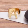 Gold plated initial letter A ring, adjustable open band statement ring for men and women. - Letter A