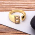 Gold Plated 18K Initial Letter B Ring Open Adjustable Paved Zircon Finger Jewelry For Women - Letter B / Gold