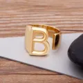 Gold Letter B Open Ring Copper 18K Plated Statement Alphabet Finger Jewelry for Women Men - Letter B