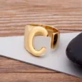 Gold open letter C ring, chunky alphabet ring for men and women, statement jewelry. - Letter C
