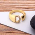 Gold plated 18K alphabet D open ring with sparkling cubic zirconia, trendy initial finger jewelry. - Letter D / Gold