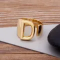 Gold Plated Letter D Open Ring Initial Alphabet Adjustable Finger Ring Unisex Jewelry - Letter D
