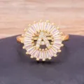 Gold Plated Initial Letter A Ring Zircon Pavé Sunburst Design Elegant Minimalist Finger Jewelry - Letter A