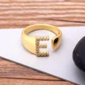 Gold-plated letter E ring sparkling cubic zirconia adjustable open ring chic finger jewelry - Letter E / Gold