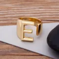 Gold Letter E Ring 18K Plated Open Adjustable Initial Ring Unisex Fashion Jewelry - Letter E
