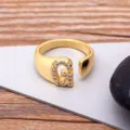 Gold plated initial letter G ring with dazzling cubic zirconia open adjustable style - Letter G / Gold