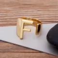 Gold-plated adjustable open ring featuring a bold letter F design, stylish couple jewelry. - Letter F
