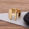 Gold plated letter H open ring, stylish copper alphabet ring for men and women couple jewelry. - Letter H