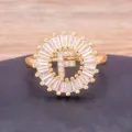 Gold-plated letter F zircon ring, elegant circular sunburst design for women fashion jewelry - Letter F