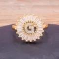 18k gold plated letter G zircon ring, elegant circular crystal initial ring for women. - Letter G