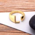 Gold Plated Letter L Open Ring Zircon Crystal Initial Index Finger Fashion Jewelry - Letter L / Gold