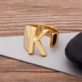 Gold Letter K Ring, Open Adjustable Band, Initial Alphabet Jewelry for Men and Women - Letter K