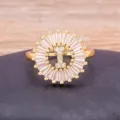 Gold plated brass letter zircon ring featuring a stylish circular design for women daily wear. - Letter I