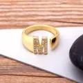 Gold Plated Initial M Open Ring Pave Zirconia Alphabet Letter Ring Fashion Jewelry - Letter M / Gold