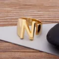 Gold plated open alphabet letter N ring, minimalist chunky finger jewelry for daily wear. - Letter N