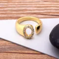 Gold plated initial ring letter O zircon open adjustable finger jewelry for women daily wear - Letter O / Gold