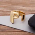 Gold plated open ring featuring a bold letter P design, trendy alphabet jewelry for daily wear. - Letter P