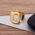 Gold Letter Q Ring 18K Gold Plated Open Adjustable Alphabet Ring Unisex Fashion Jewelry - Letter Q