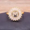 Gold-plated letter M zircon ring, elegant initial finger jewelry for women and girls. - M