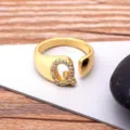 Gold Plated Initial Q Open Ring with Sparkling Zirconia Stones Chic Finger Jewelry for Women - Letter Q / Gold