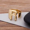Gold Letter R Opening Ring Statement Alphabet Finger Ring Fashion Jewelry for Unisex - Letter R