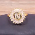 18K Gold Plated Letter N Zircon Ring Dainty Initial Alphabet Statement Rings for Women Jewelry - Letter N