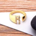 18K Gold Plated Initial Letter R Ring with Sparkle Zircon Open Adjustable Finger Jewelry - Letter R / Gold