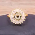 Gold-plated 18K letter O zircon ring, minimalist sunburst design geometric finger jewelry. - Letter O