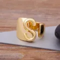 Gold plated copper chunky letter S open ring for women and men fashion jewelry accessory - Letter S