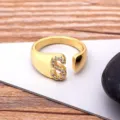 Gold plated 18k zircon alphabet letter s open ring fashion initial index finger jewelry - Letter S / Gold