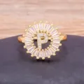 18k gold plated copper letter p ring with sparkling baguette and round zirconia stones elegant - Letter P