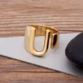 Gold plated letter U ring open adjustable minimalist fashion jewelry for men and women - Letter U