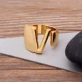 Gold 18K plated open letter V ring, minimalist geometric alphabet finger jewelry for daily wear. - Letter V