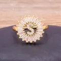 Gold plated 18K letter S zirconia ring elegant baguette cubic zirconia circular ring jewelry - S