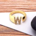 Gold plated Zircon letter W open ring fashion finger jewelry for women and girls - Letter W / Gold