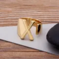 Gold plated 18k open letter X ring trendy fashion jewelry for women and men daily wear - Letter X