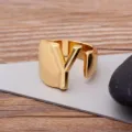 Gold plated open initial letter Y ring, chunky minimalist fashion jewelry for men and women. - Letter Y