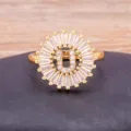 Gold plated alphabet letter U ring with baguette zirconia stones for women fashion jewelry - Letter U