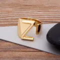 Gold plated open letter Z ring, stylish initial statement jewelry for men and women couple - Letter Z