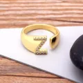 Gold Letter Z Open Ring Paved Zircon Copper 18K Plated Fashion Finger Jewelry Piece - Letter Z / Gold