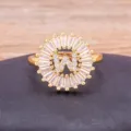Gold Plated Letter W CZ Ring Circular Baguette Zirconia Finger Jewelry for Women Gift - Letter W
