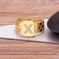 Επιχρυσωμένο 18k hip hop γράμμα X ζιργκόν δαχτυλίδι ανοιχτό ρυθμιζόμενο κοσμήματα μόδας ρολογιού - Στυλ Γράμματος X / Ρυθμιζόμενο / Χρυσό